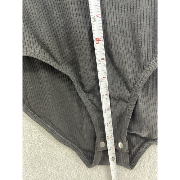 NY Collection Women's Bodysuit Ribbed 3/4 Sleeve Solid Black Medium - Picture 7 of 13
